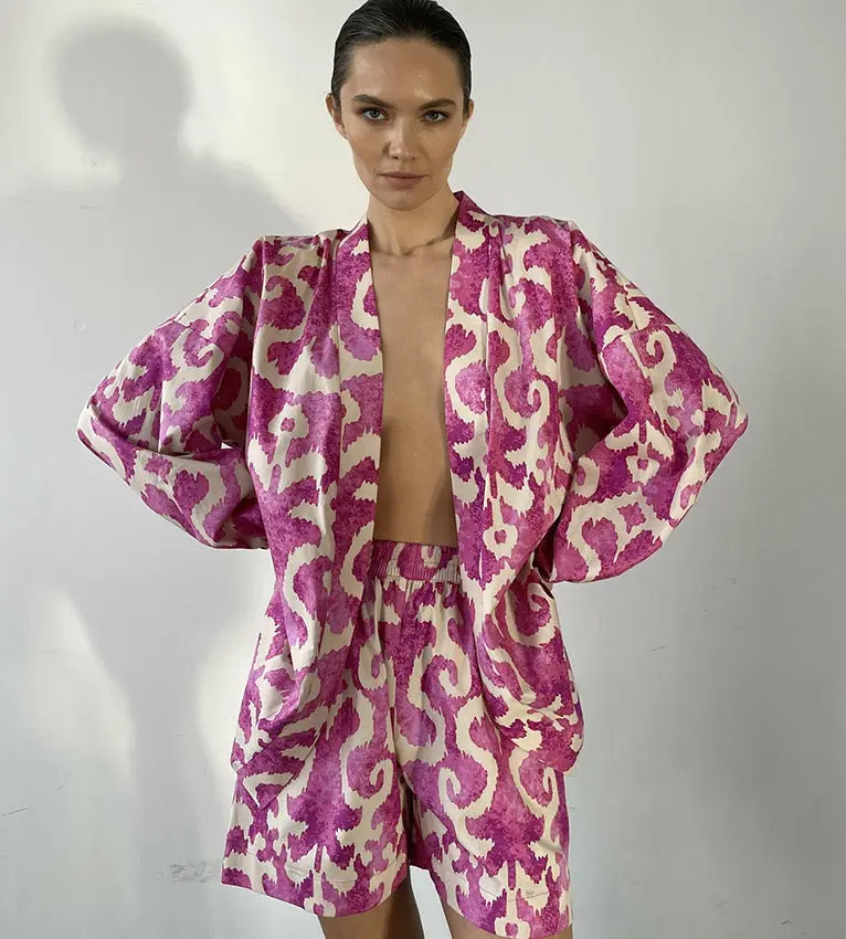 L'Ensemble Kimono Coralline en Satin - L’Élégance Absolue La Maison du Satin