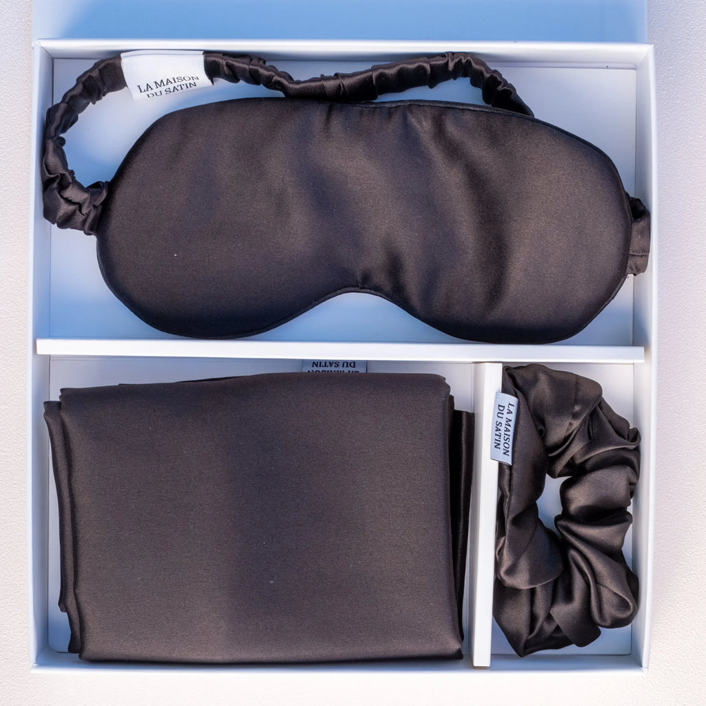 COFFRET RITUEL SOIE - TAIE, MASQUE & CHOUCHOU Noir La Maison du Satin