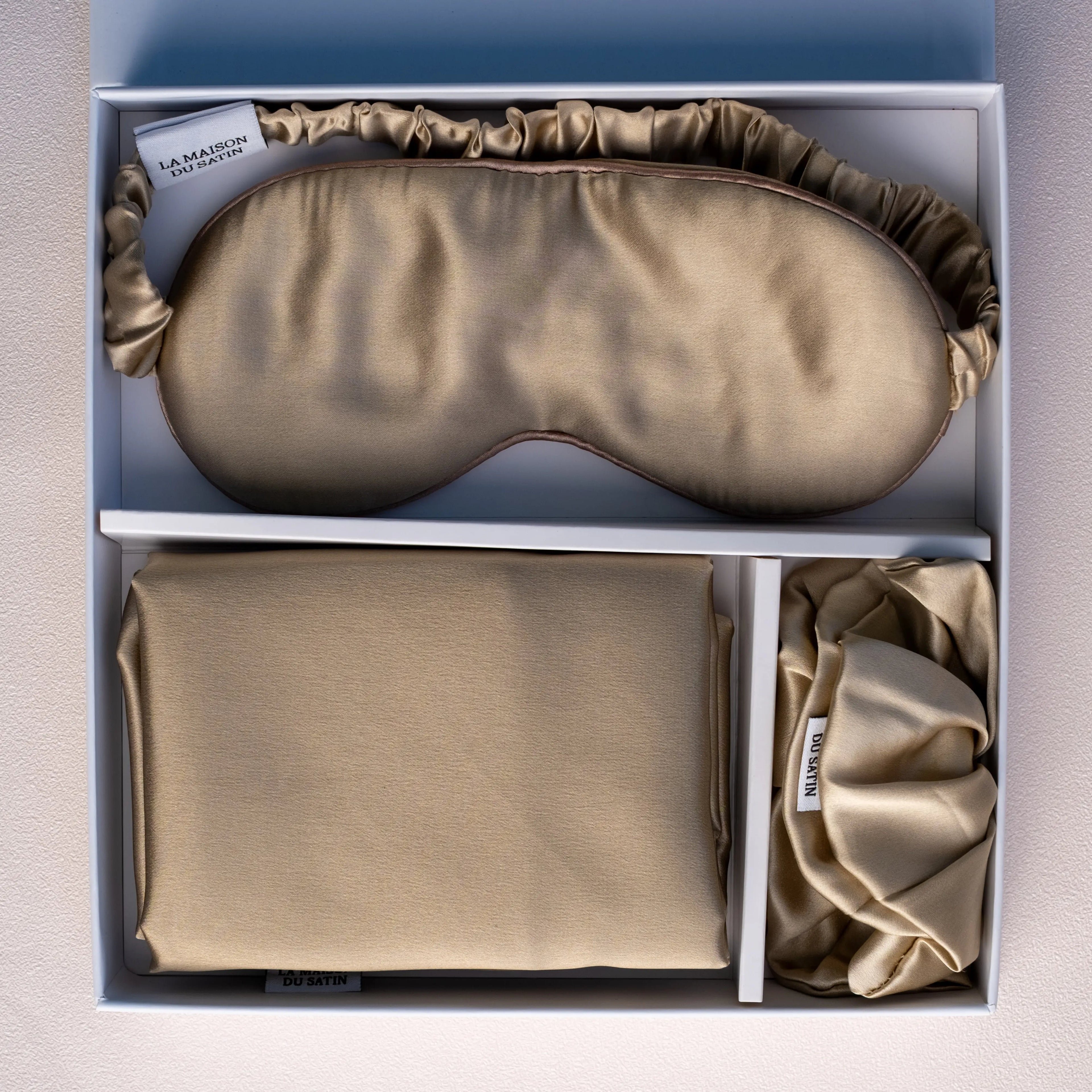 COFFRET RITUEL SOIE - TAIE, MASQUE & CHOUCHOU Kaki La Maison du Satin