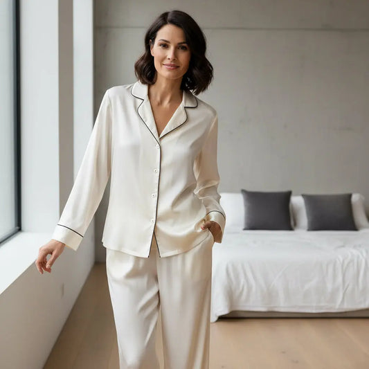 PYJAMA 100% SOIE DE MÛRIER Blanc Hiver La Maison du Satin